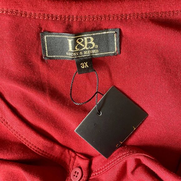 NWT Lucky & Blessed Red Tie Waist Button Front Basic Tee Slouchy Plus Size 3X - Picture 3 of 4